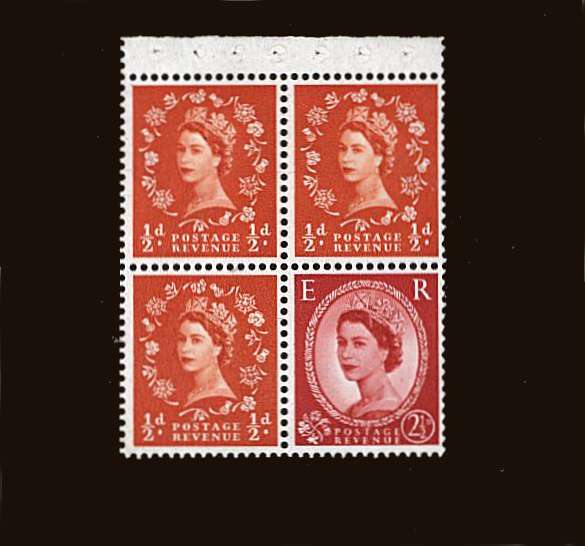 view larger image for SG SB12 (1963) - ½d and 2½ Se-tenant pane<br/>
Chalky Paper<br/>A superb unmounted mint pane of four