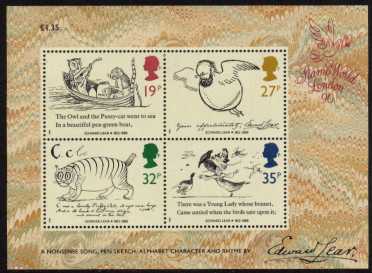 view larger image for SG MS1409 (27 Sept 1988) - Edward Lear minisheet