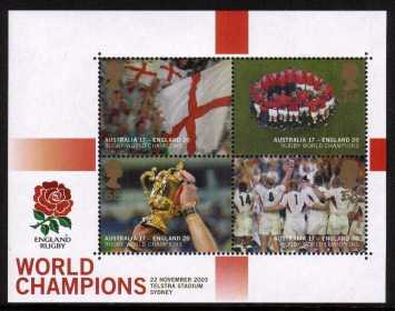 view larger image for SG MS2416 (19 Dec 2003) - England's Rugby World Cup Victory minisheet