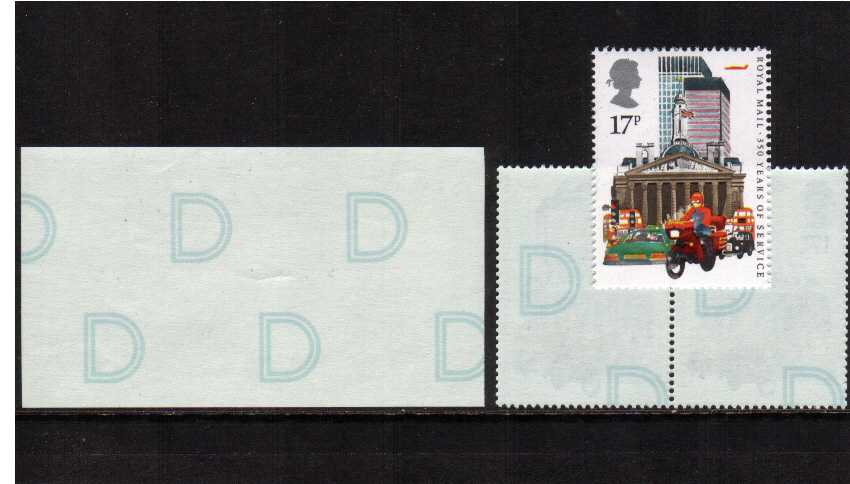 view larger image for SG 1290Euvar (1985) - Royal Mail Service An example of the gummed paper with 'D' underprint. OR Imperfortate with all colours missing, you choose!