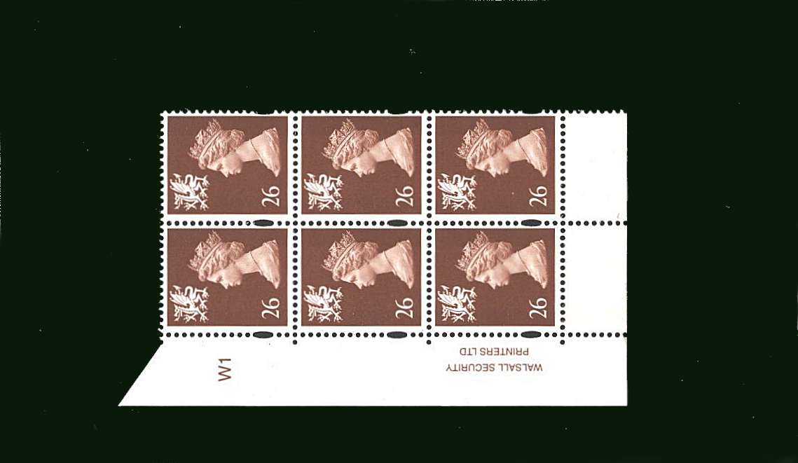 view larger image for SG W80 (1997) - 26p Red-Brown - 2 Bands<br/>in a superb unmounted mint cylinder block of six showing Cylinder W1