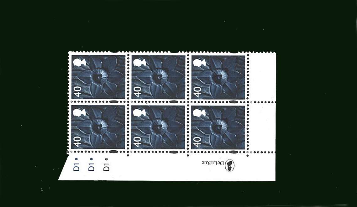 view larger image for SG W101 (111 May 2004) - 40p Multicoloured<br/>in a superb unmounted mint cylinder block of six showing Cylinder D1DOT D1DOT D1DOT
