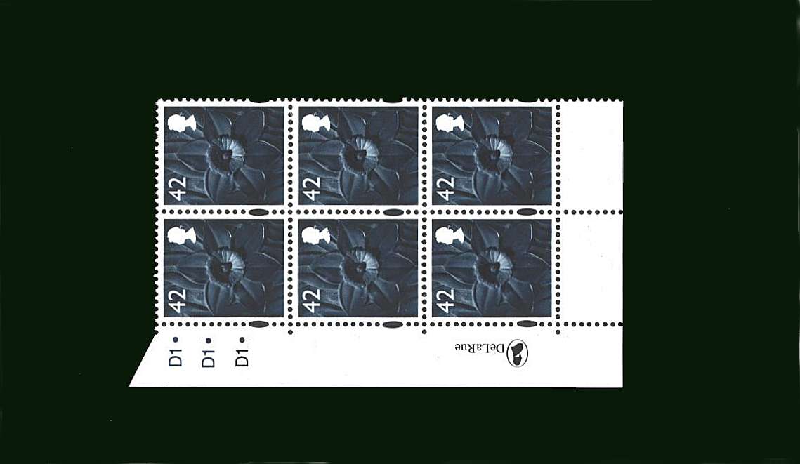 view larger image for SG W102 (24 May 2005) - 42p Multicoloured - Printed by DLR<br/>in a superb unmounted mint cylinder block of six showing Cylinder D1DOT D1DOT D1DOT