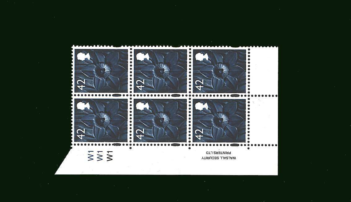 view larger image for SG W102var (4 April 2005) - 42p Multicoloured -
Printed by Walsall<br/>in a superb unmounted mint cylinder block of six showing Cylinder W1 W1 W1