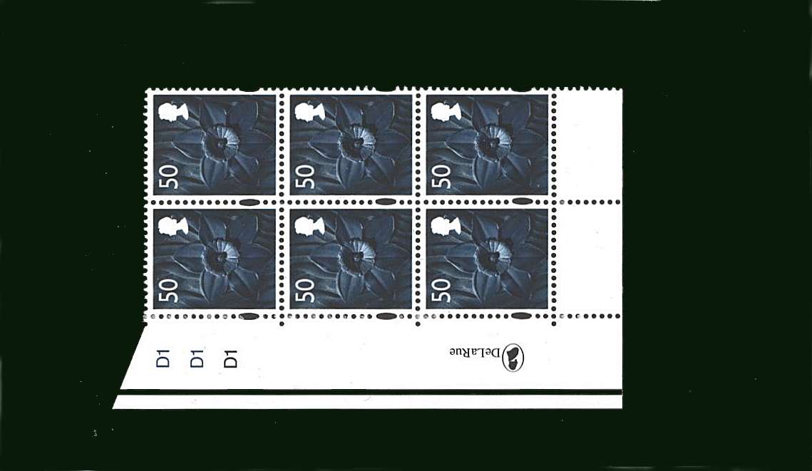 view larger image for SG W105 (1 April 2008) - 50p Multicoloured<br/>
in a superb unmounted mint cylinder block of six showing Cylinder D1 D1 D1