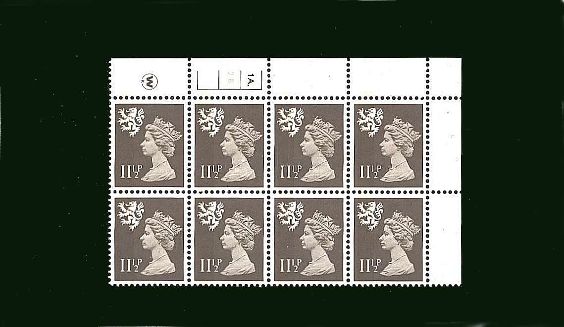 view larger image for SG S36 (1981) - 11½p Drab<br/>in a superb unmounted mint cylinder block of eight showing Cylinder 1A 2B 1A<br/>A rare block!!