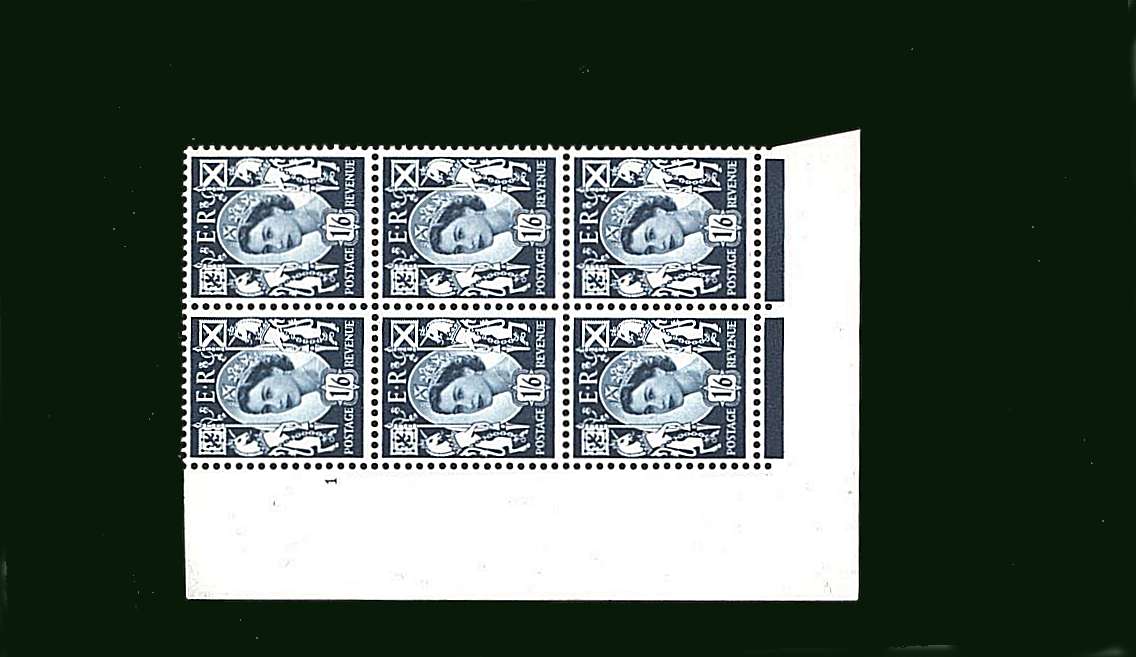 view larger image for SG S13 (1968) - 1/6d Grey-Blue<br/>in a superb unmounted mint cylinder block of six showing Cylinder 1 NO DOT
