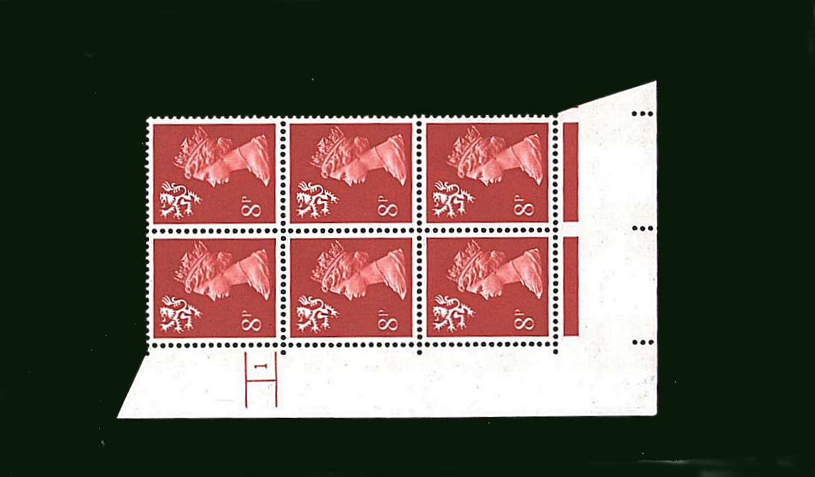 view larger image for SG S26 (1974) - 8p Rosine<br/> in a superb unmounted mint cylinder block of six showing Cylinder D1 D1 D1