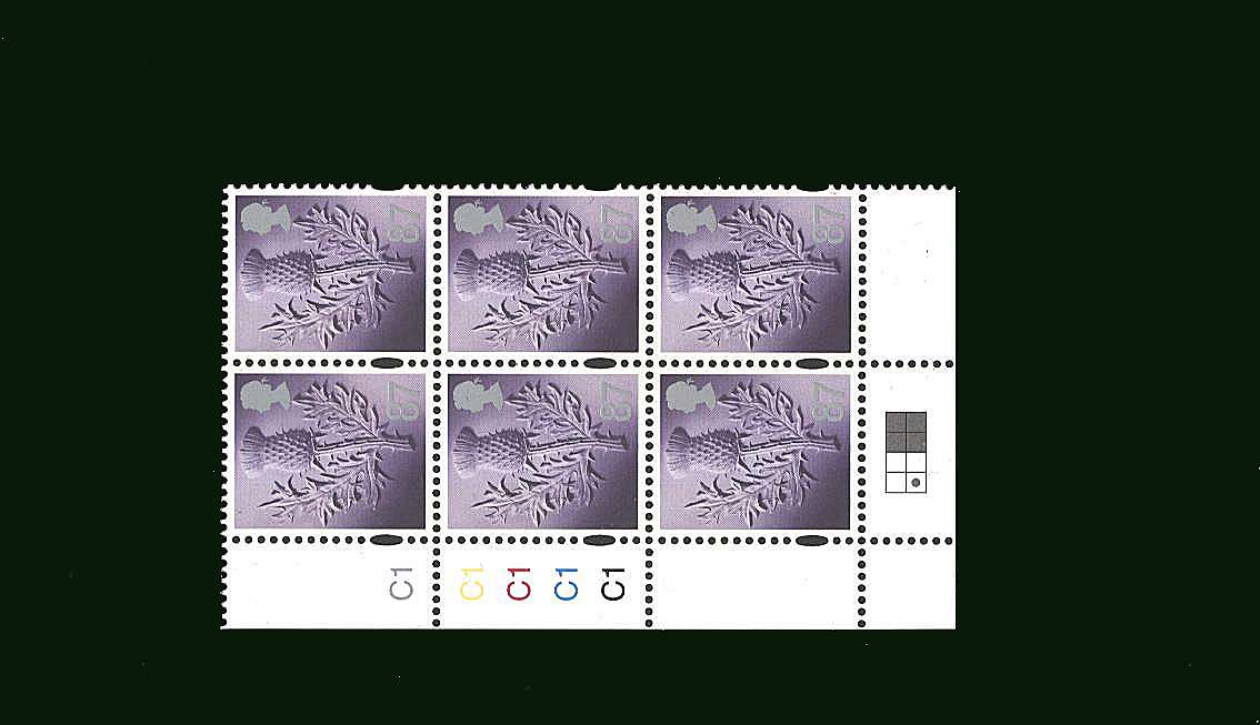 view larger image for SG S133 (25 April 2012) - 87p Bright Lilac, Deep Lilac and Silver<br/> in a superb unmounted mint cylinder block of six showing Cylinder C1 C1 C1 C1 C1