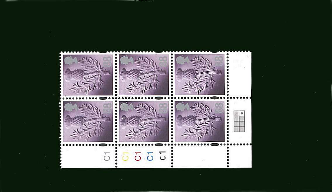 view larger image for SG S134 (27 Mar 2013) - 88p Bright Lilac, Deep Lilac and Silver<br/> in a superb unmounted mint cylinder block of six showing Cylinder C1 C1 C1 C1 C1