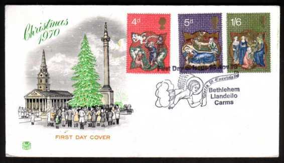 view larger back view image for Christmas set of three on unaddressed STUART FDC with BETHLEHEM special cancel dated 25 NOV 70.