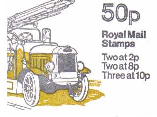 British Stamps QE II Folded Booklets Item: view larger image for SG FB9A (1979) - 50p Booklet - Commercial Vehicles Series - No 6 - Leyland Fire engine - 8p's at Left - Pane is SG X89L
