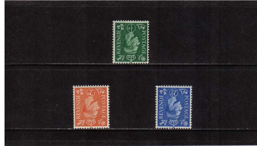 view larger image for SG 485Wi-489Wi (1941) - George 6th<br/>'Light Colours' Definitive set of three<br/> INVERTED watermark