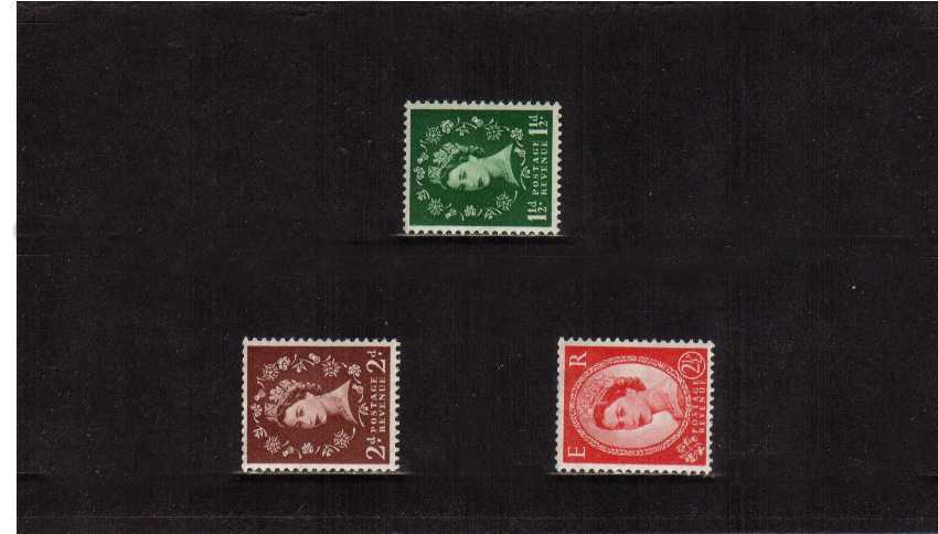 view larger image for SG 517a-519a (1952) - Elizabeth II <br/>Wilding - Tudor Crown Watermark <br/>Definitive set of three <br/>SIDEWAYS watermark