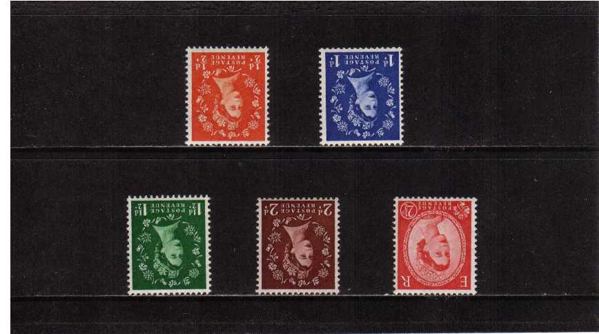 view larger image for SG 515Wi-519Wi (1952) - Elizabeth II <br/>Wilding - Tudor Crown Watermark <br/>Definitive set of five <br/>INVERTED watermark