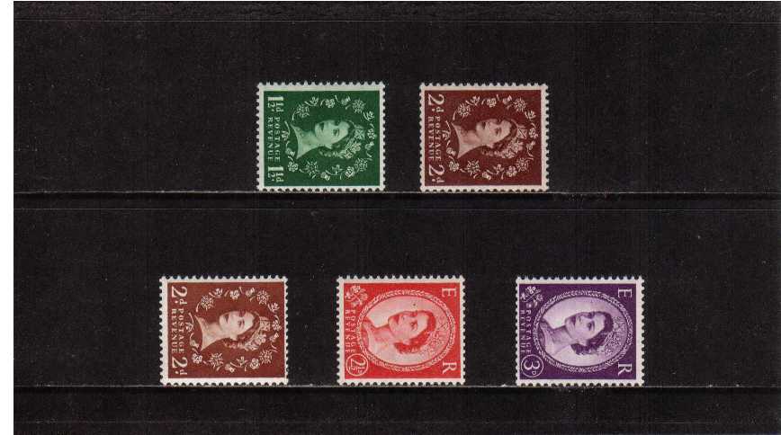 view larger image for SG 542a-545b (1955) - Elizabeth II <br/>Wilding - Edward Crown Watermark<br/>Definitive set of five<br/>WATERMARK sideways