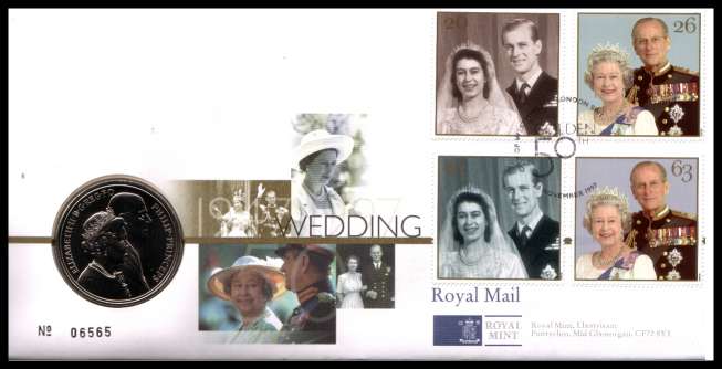 view larger image for SG RMC13 (1997) - Royal Mail and Royal Mint commemorative cover commemorating:<br/>Queen's Royal Golden Wedding - £5 coin<br/><br/>SG Cat £24