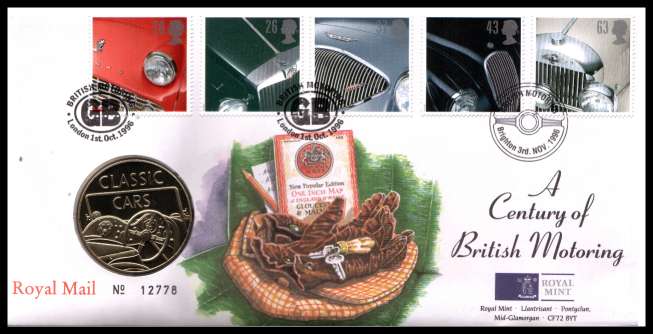 view larger image for SG RMC9 (1996) - Royal Mail and Royal Mint commemorative cover commemorating:<br/>Classic Sports Cars - medal<br/><br/>SG Cat £20