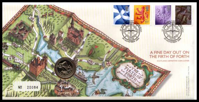 view larger image for SG RMC41 (2004) - Royal Mail and Royal Mint commemorative cover commemorating:<br/>Scotland Definitives - £1 coin<br/>
<br/>SG Cat £25